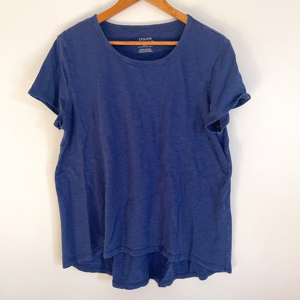 Chico's Woman Blue Short Sleeve Pullover Casual The Ultimate Tee Shirt Size 3